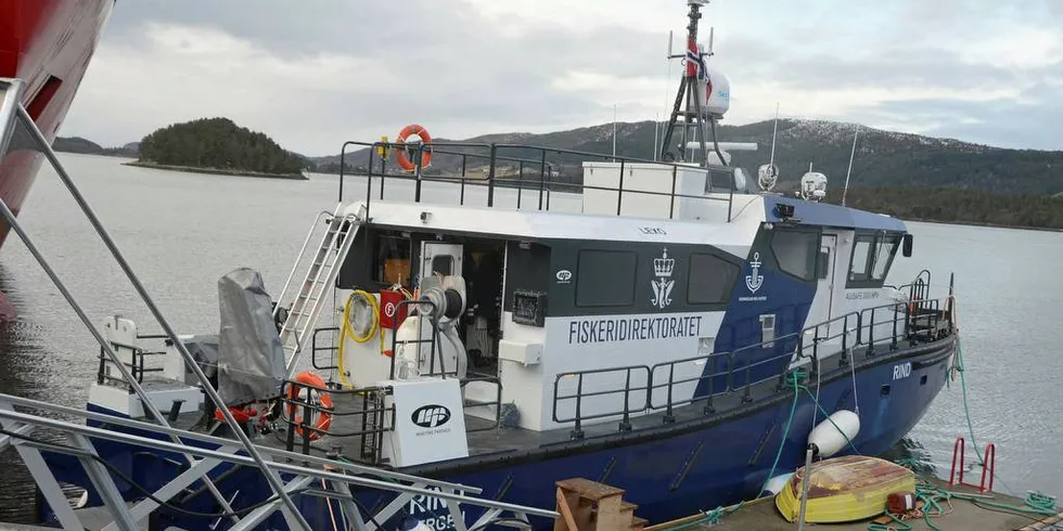 NY: Fiskeridirektoratets nye kontrollfartøy «Rind» ved kai i Ålesund.Foto: Einar Lindbæk