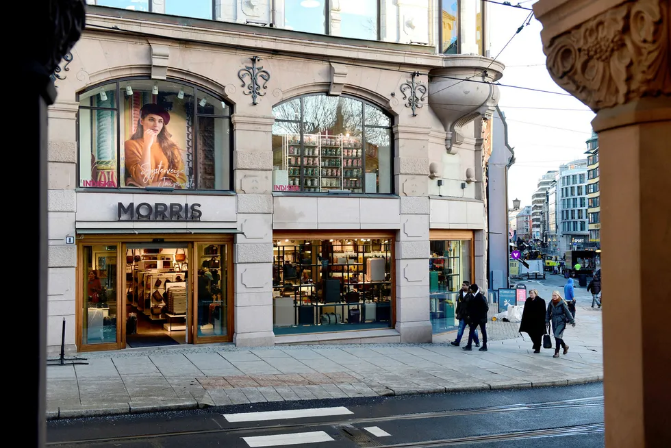 Veske- og koffertbutikkjeden Morris' butikk i Storgata, Oslo.