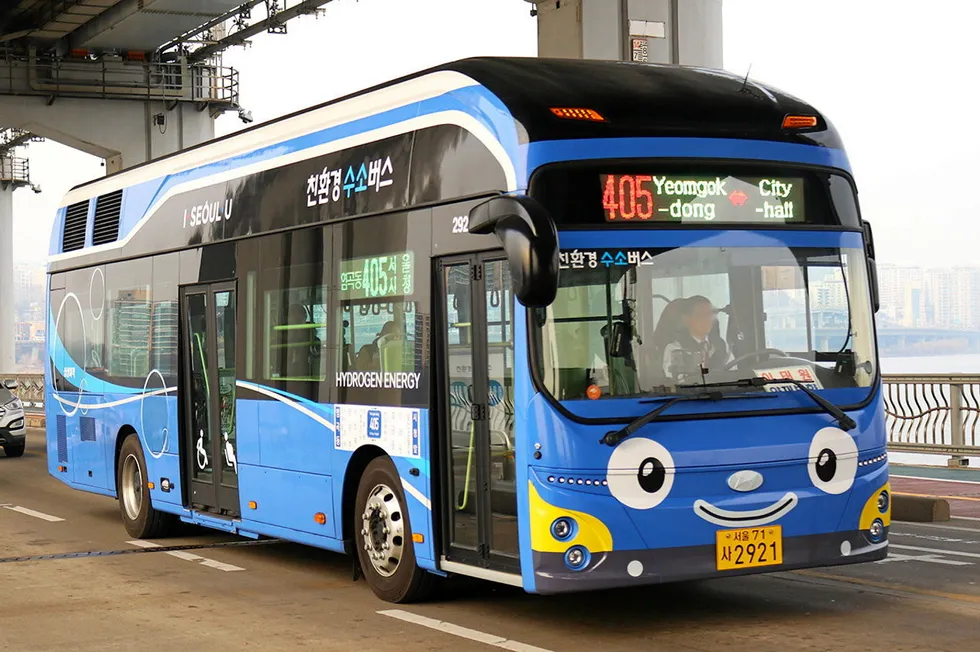 A rather happy Hyundai hydrogen bus in the South Korean capital, Seoul.
