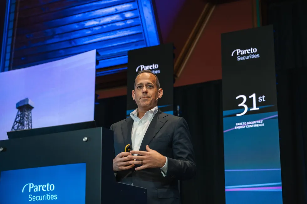 Valaris chief executive Anton Dibowitz at the Pareto Securities conference in 2024