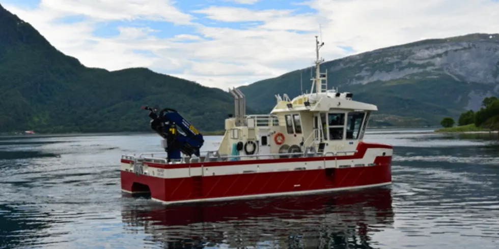 Oppdrettskatamaranen "Haukøy er levert fra Grovfjord Mek. Verksted til Eidsfjord Sjøfarm.