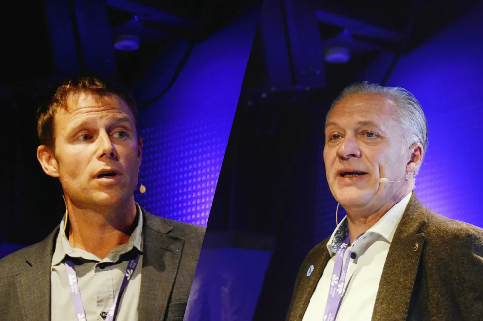 Sindre Ims i Lyse Produksjon mener at fastprisavtaler for næringslivet er en bra ordning, mens Entelios-sjef Kolbjørn Hembre er skeptisk. På Markedskonferansen møttes de.