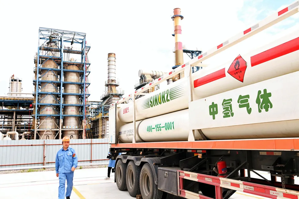 A tanker loaded with hydrogen at a Sinopec facility in eastern China.
