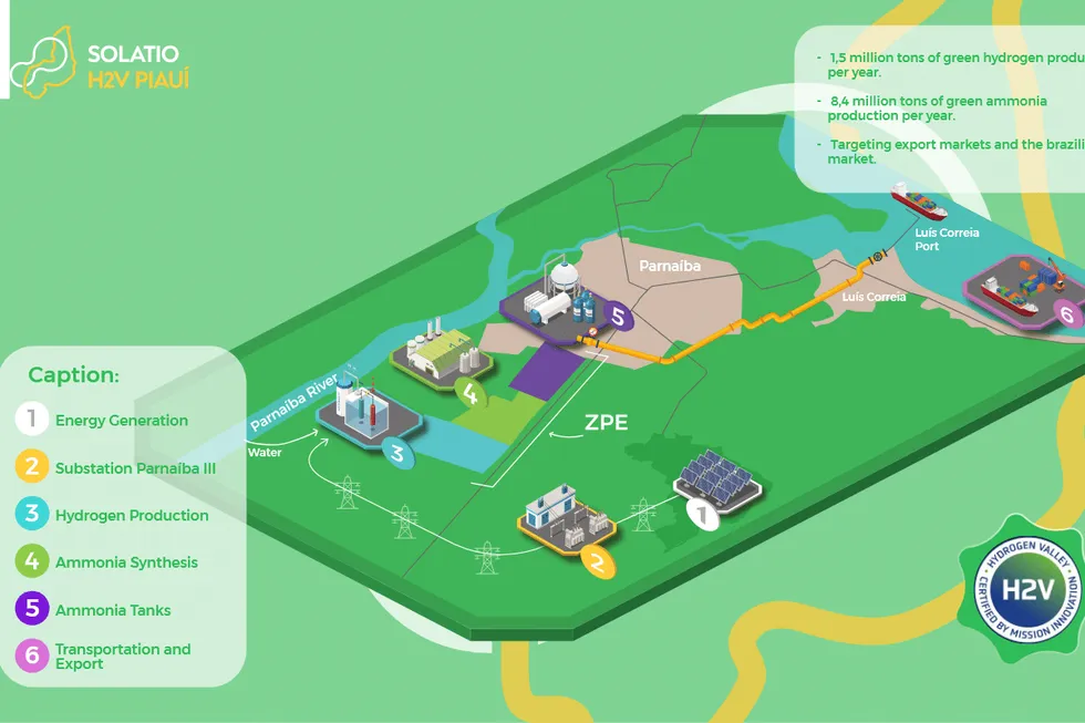 A graphic representation of the Solatio H2V-Piauí green hydrogen and ammonia project in northeast Brazil.