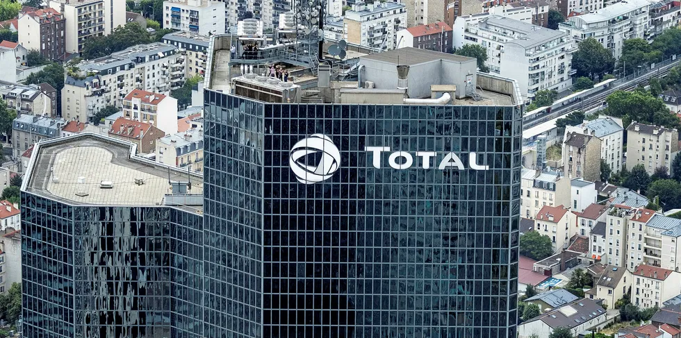 An aerial view taken on July 11, 2019 shows the headquarters of French oil giant Total.