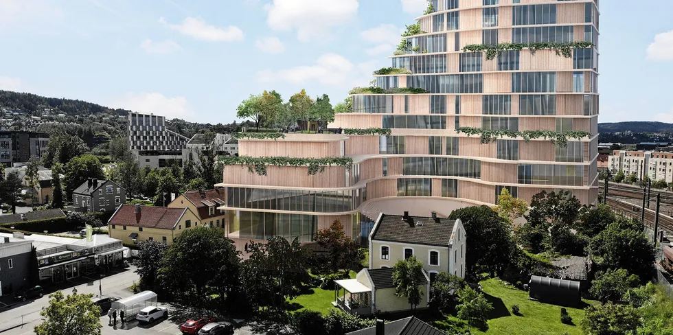 Ifølge Akershus Energi er det mål å samle et kompetansemiljø for teknologi, bærekraft og fornybar energi ved Energihuset i Lillestrøm. ( Illustrasjonen er fra en tidligere mulighetsstudie og ikke bygget som skal bygges).