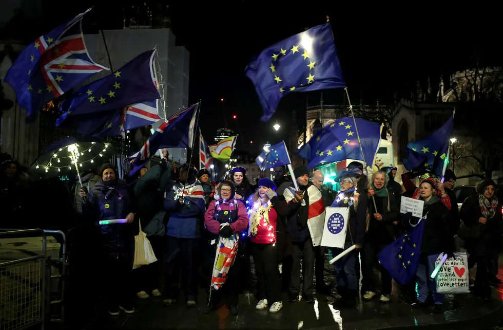 Brexit-motstandere protesterte i London tirsdag kveld.