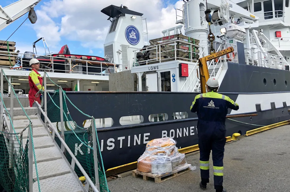 Forskningsskipet «Kristine Bonnevie» til kai. Nå kan det bli permanent for rederiet.