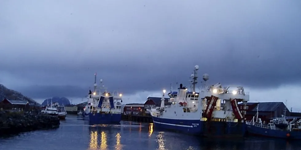 Ringnotfartøyene "Trøndur I Gøtu" og "Findur Fridi" leverer til Lofoten Viking AS på Værøy. Arkivfoto: Vivi-Ann Olsen