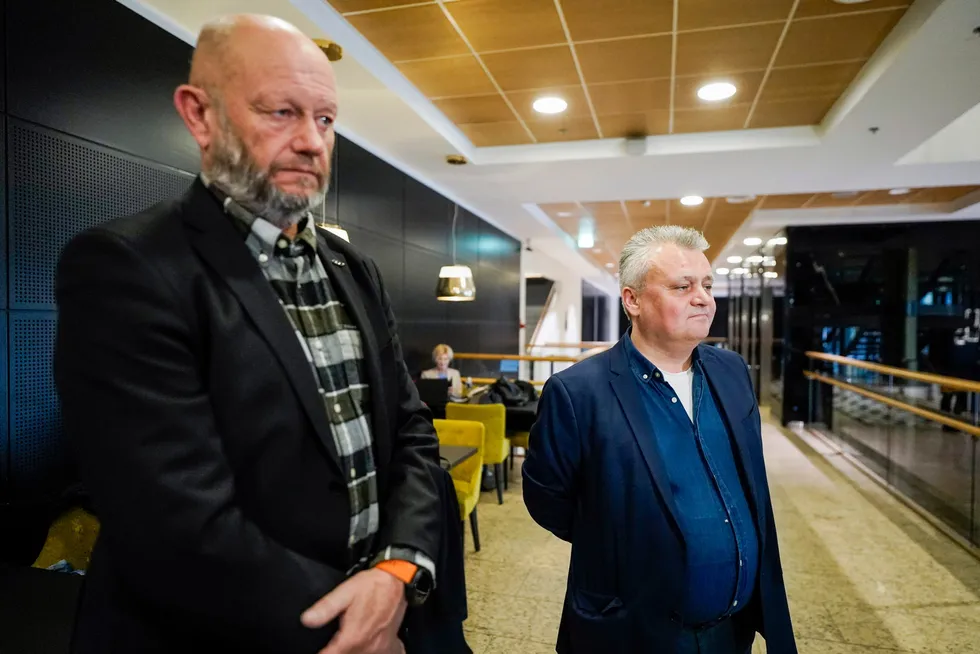 Direktør i Norsk Industri Stein Lier-Hansen og leder i Fellesforbundet Jørn Eggum.