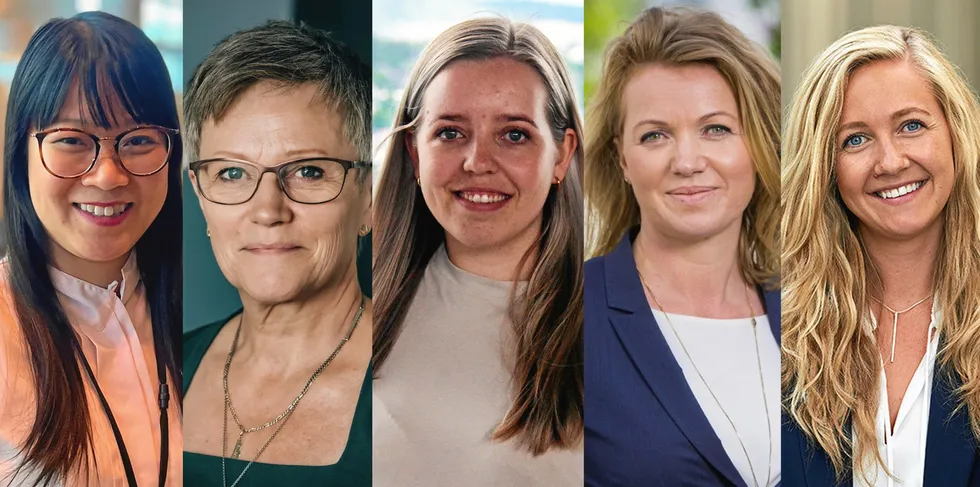 Nå er listen over de nominerte til Årets Kraftkvinne 2022 klar. På listen finner man blant annet (fra v): Myselie Nguyen (Embriq), Berit Tennbakk (Thema), Thea Øverli (Lede), Margit Unander (Los) og Ina Engh Frantzén (Akershus Energi).