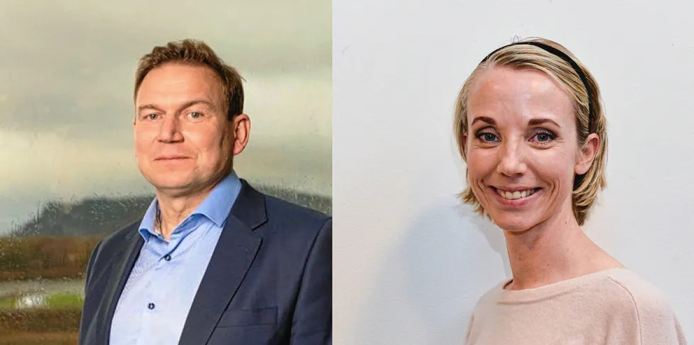 Teknisk sjef i Tensio, Hilmar Fredriksen (til v) og Hege Dyngvold i Norflex (Å Energi).
