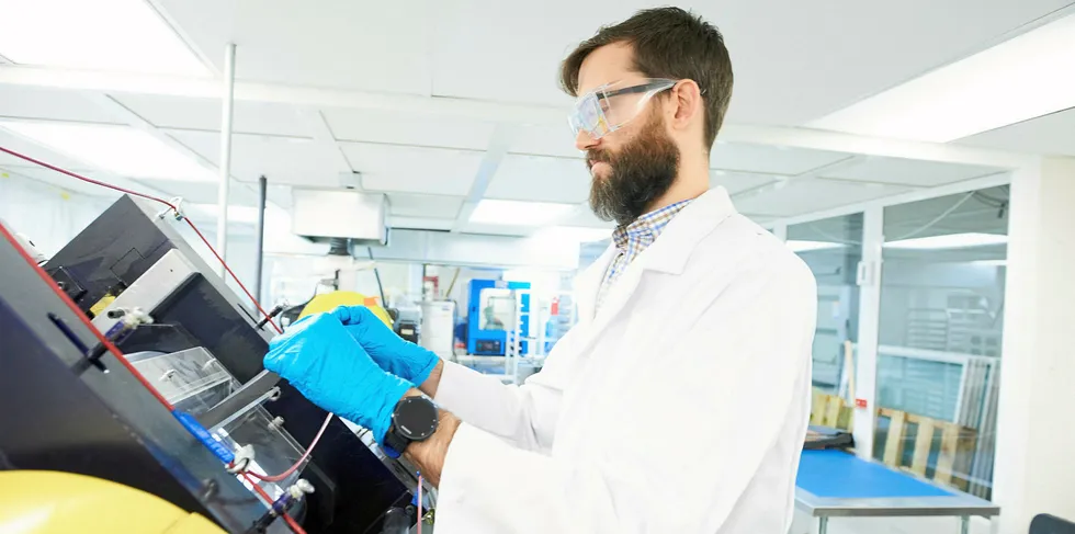 Engineer at work at Zinc8 Energy Storage's lab in Vancouver, Canada.