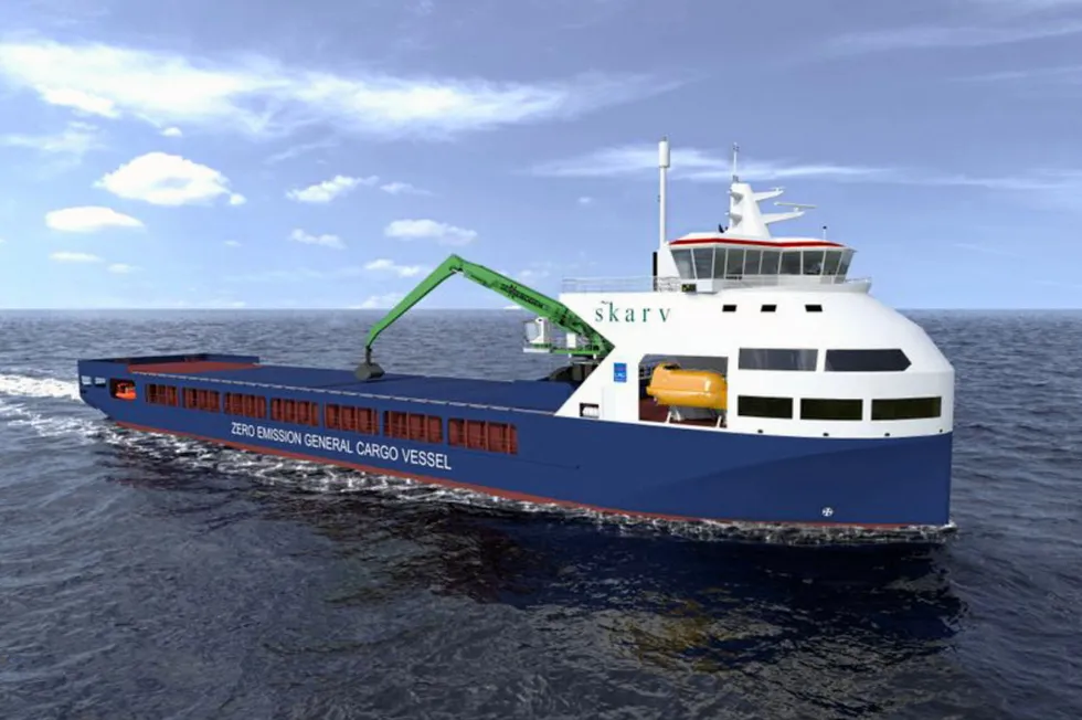 Skarv Shipping Solution sitt konseptfartøy, slik designselskapet LMG Marin ser det. Skarv Shipping Solution.
