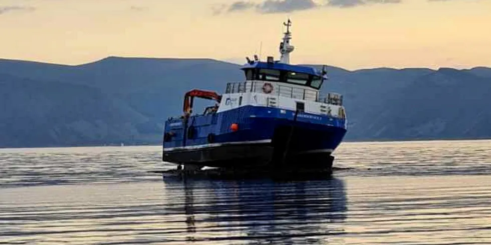 En arbeidsbåt grunnstøtte torsdag morgen ved Halsøyrbåen.