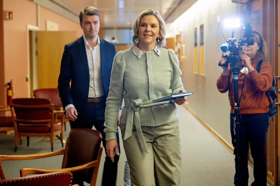 Sylvi Listhaug på vei inn til et møte tidligere denne uken.