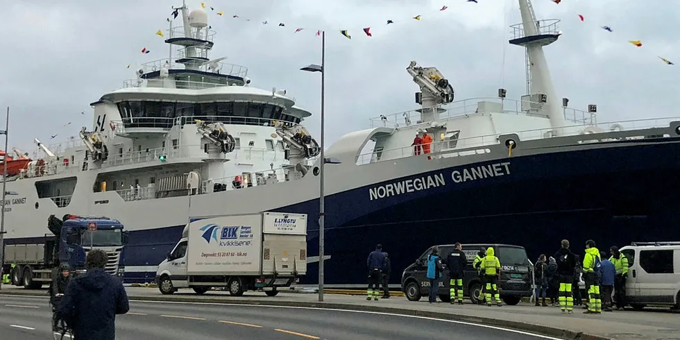 «Norwegian Gannet» til kai i Bergen i forbindelse med dåpen.