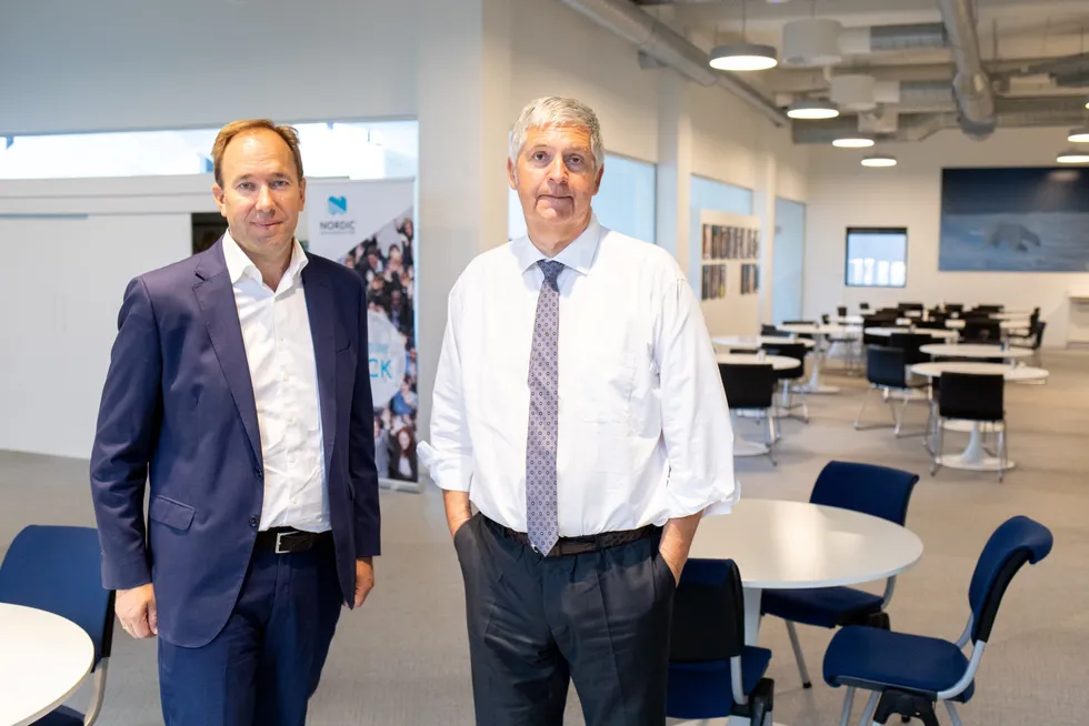 Finansdirektør Pål Elstad og konsernsjef Svenn-Tore Larsen i Nordic Semiconductor.