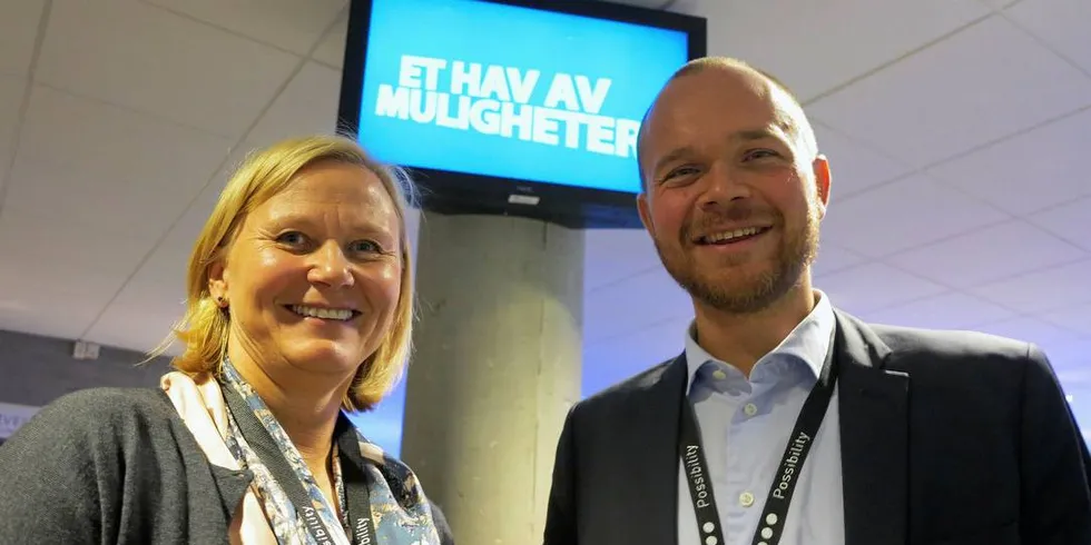 ENIGE: Katrine Trovik og Amund Drønen Ringdal var innledere om havets muligheter på havkonferansen i Bergen.