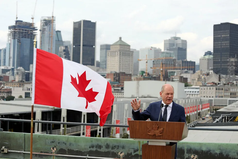 German Chancellor Olaf Scholz during a state visit in Canada.