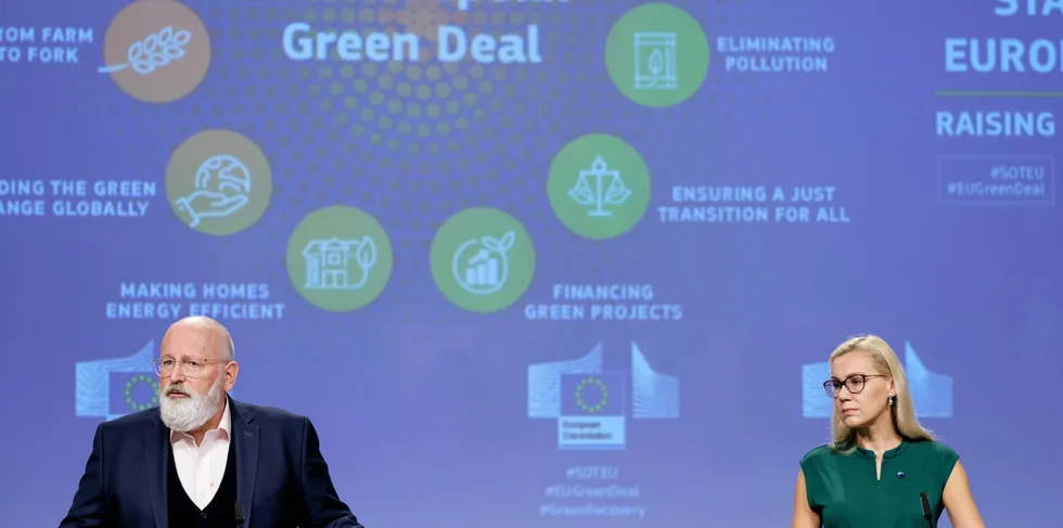 Fire norske statsråder hadde i dag møte med blant andre Frans Timmermans, som har ansvar for Europas grønne giv, og Kadri Simson, som er kommissær med ansvar for energi.