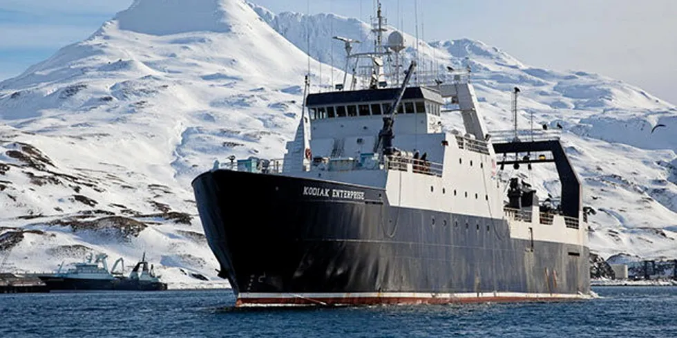 Trident Seafoods catcher-processor Kodiak Enterprise. The Seattle-based company was awarded another major federal contract for its Alaska pollock products.