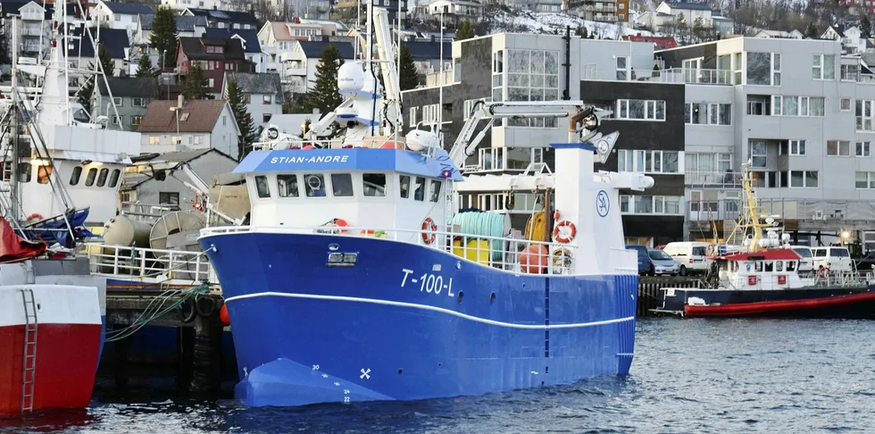 GIKK NED: «Stian-Andre», en 19,8 meter lang kystfiskebåt, som eies av rederiet Stian Andre AS i Nord-Lenangen, sank mens den lå til kai i Øksfjord i Finnmark. Her er båten fotografert til kai i Tromsø (2019).