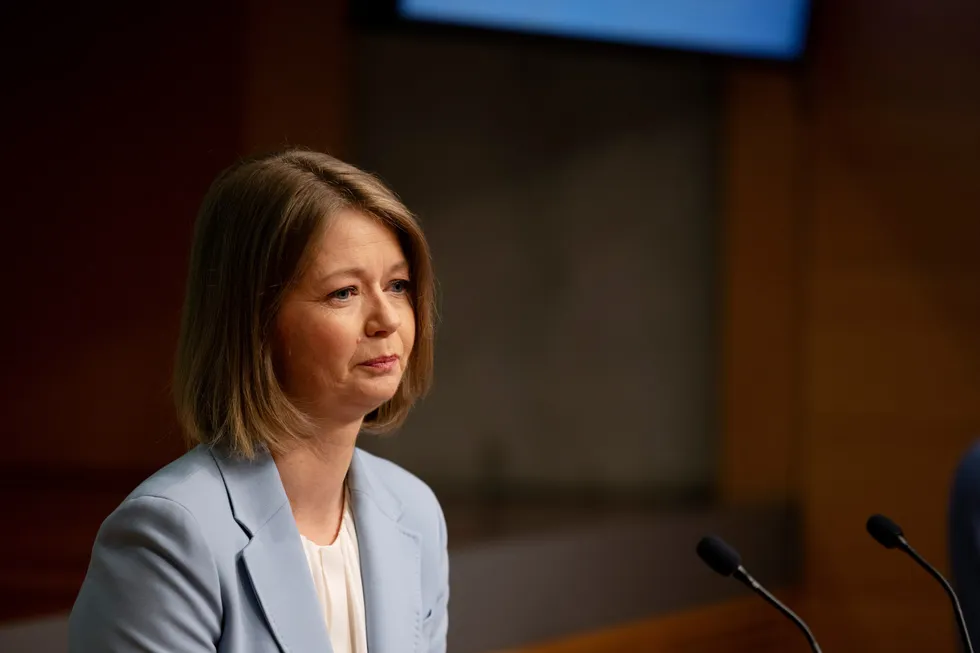 Sentralbanksjef Ida Wolden Bache under pressekonferanse i Norges Bank etter at styringsrenten ble satt opp 0,5 prosentpoeng i juni.