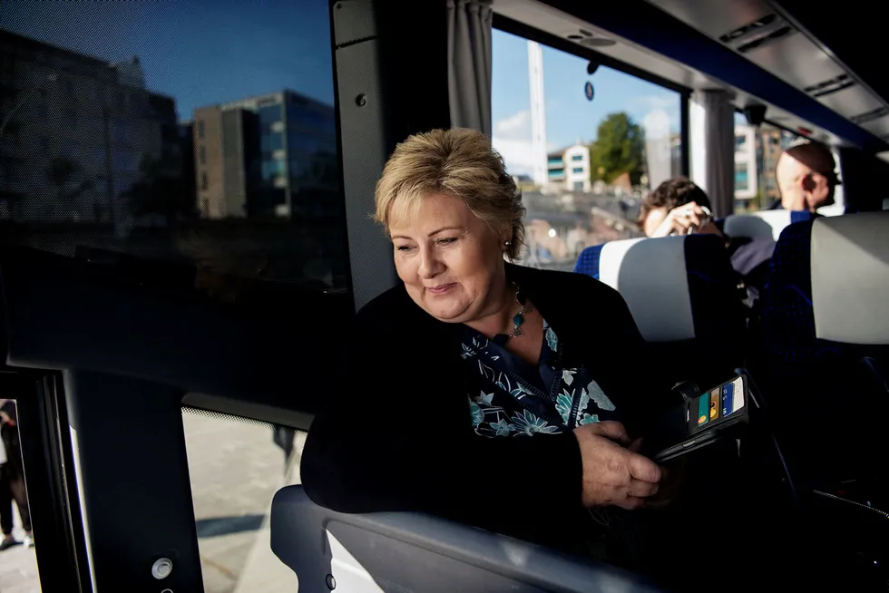 Statsminister og Høyre-leder Erna Solberg avsluttet mandag valgkampturneen på Sørvestlandet. Solberg stiller seg uforstående til kritikken fra Sveriges regjering etter Sylvi Listhaugs besøk til Rinkeby i forrige uke. Foto: Marie von Krogh