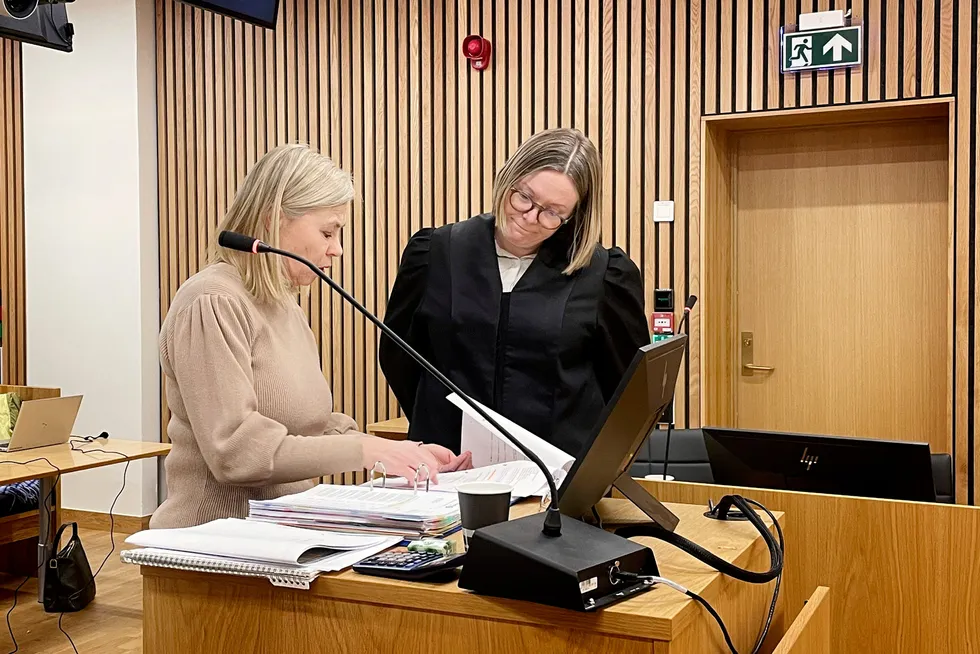 Tirsdag forklarte bankens vitner seg om underslaget. Her sees aktor Eli Reberg Nessimo (i sort kappe) og spesialetterforsker Marit Høyem Nordbotten.