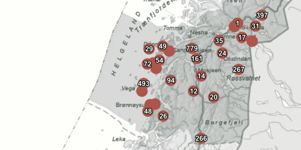 Situasjonskartet til Linea viser at utfallene er spredt over hele nettområdet deres. I skrivende stund mangler rundt 4000 av Lineas 46.000 kunder strøm.