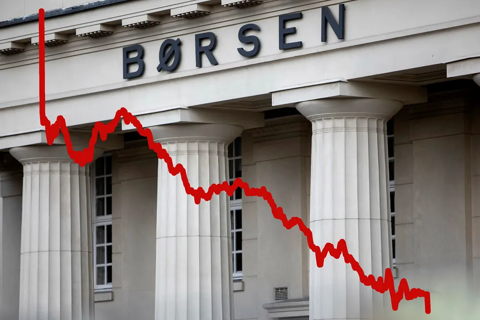 Oslo børs med kursutviklingen 27.februar 2020 innfelt.