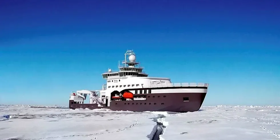 Det nye isgående forskningsfartøyet «Kronprins Haakon» skal etter planen leveres i løpet av første halvdel av 2017. Havforskningsinstituttet skal lyse ut 29 stillinger for å bemanne fartøyet. Illustrasjon: Rolls Royce