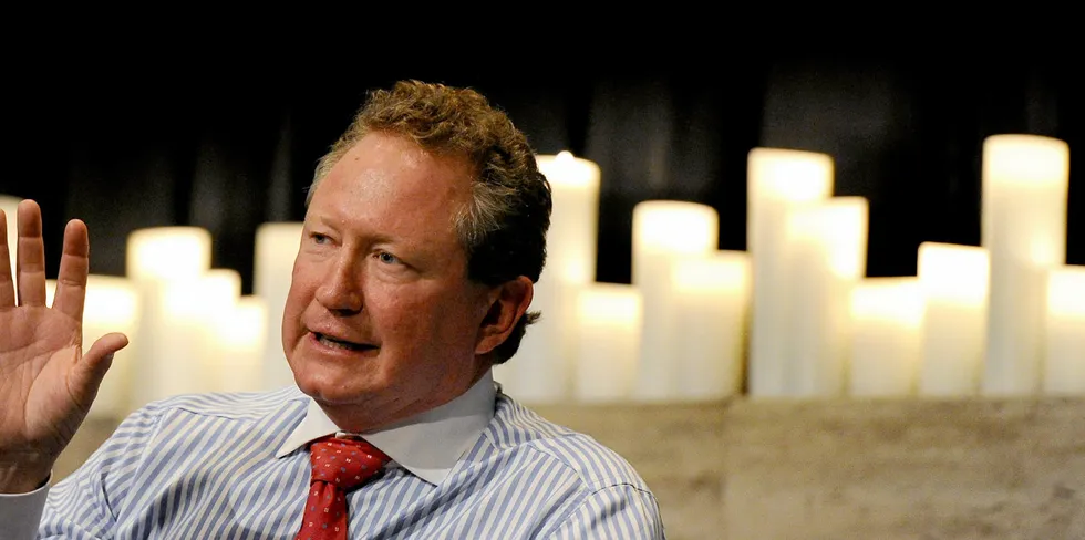 Mining billionaire Andrew "Twiggy" Forrest speaks during a business luncheon in Sydney.