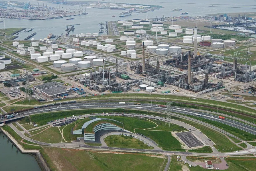An aerial view of BP's Rotterdam refinery