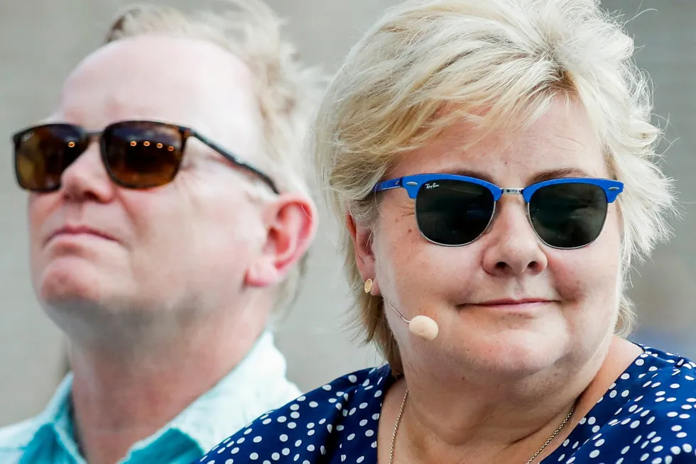 Statsminister Erna Solberg og hennes mann Sindre Finnes.