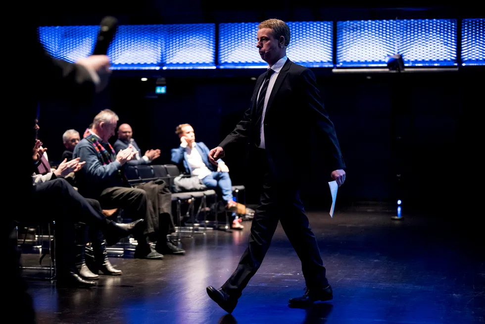 Olje og energiminister talte i Stavanger konserthus under SR-Banks fremlegging av konjunkturbarometeret. Foto: Tommy Ellingsen