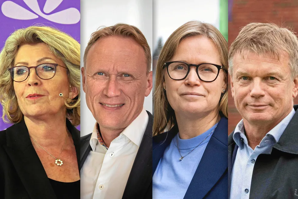 Europower har funnet likningsinntekten til blant annet (fra v) Fornybar Norge-sjef Åslaug Haga, Elmera Group-sjef Rolf Barmen, Statkraft-topp Birgitte Ringstad Vartdal og Semming Semmingsen i Troms Kraft.