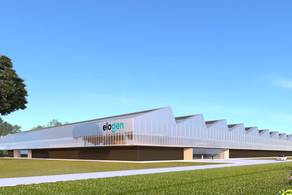 A computer rendering of Elogen's completed gigafactory. It has been under construction since January 2024.