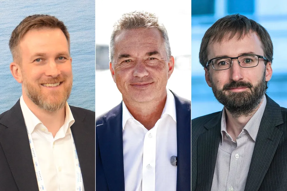 Daniel Rogstad (Equinor), Gunnar Birkeland (Source Galieo Norge) og David Flood (Statkraft)