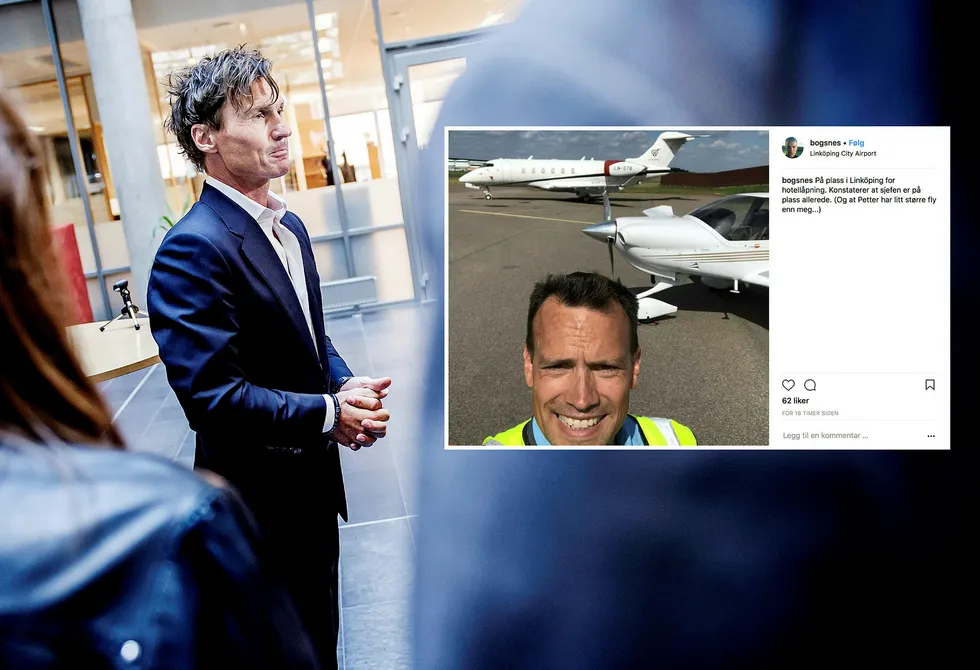 Hotelltoppene Eirik Bogsnes (innfelt) og Petter Stordalen fløy hvert sitt fly til Linköping. Foto: Gorm K. Gaare