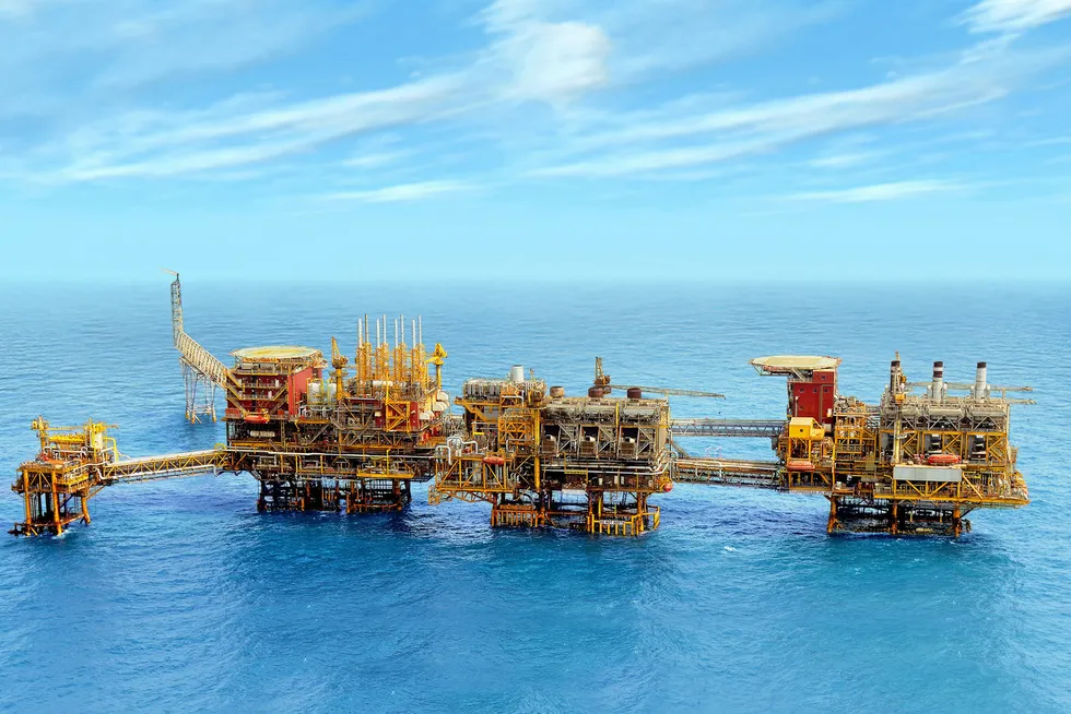 Field development: an ONGC platform complex off India’s west coast.