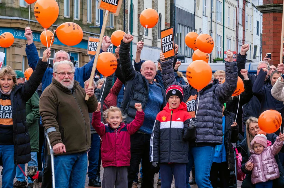Protestors in Redcar town centre, November 2023.