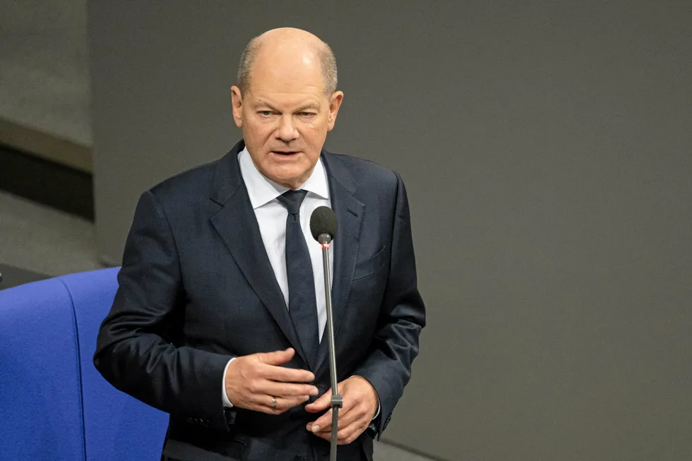 German chancellor Olaf Scholz speaking in the Bundestag.