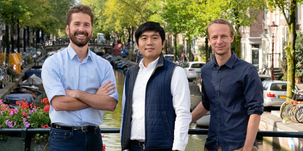 Den nye Freyr-trioen, fra venstre Valentin Rota, Zukui Hu og Guillaume Mancini.
