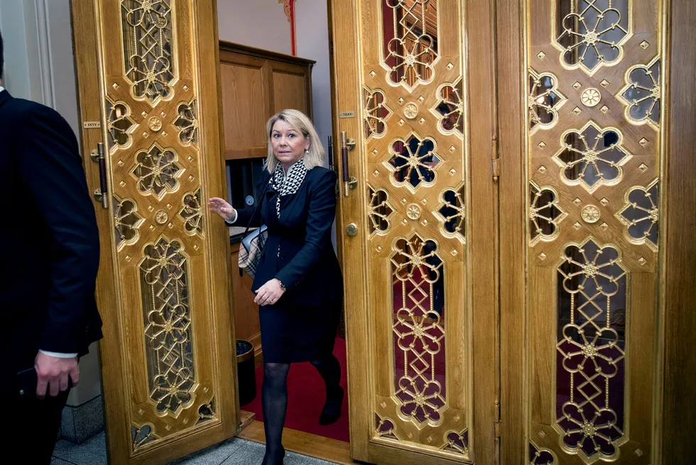 Næringsminister Monica Mæland (bildet) bekrefter at urolighetene i Telenor har vært tema i samtaler med styreleder Gunn Wærsted. Foto: Skjalg Bøhmer Vold