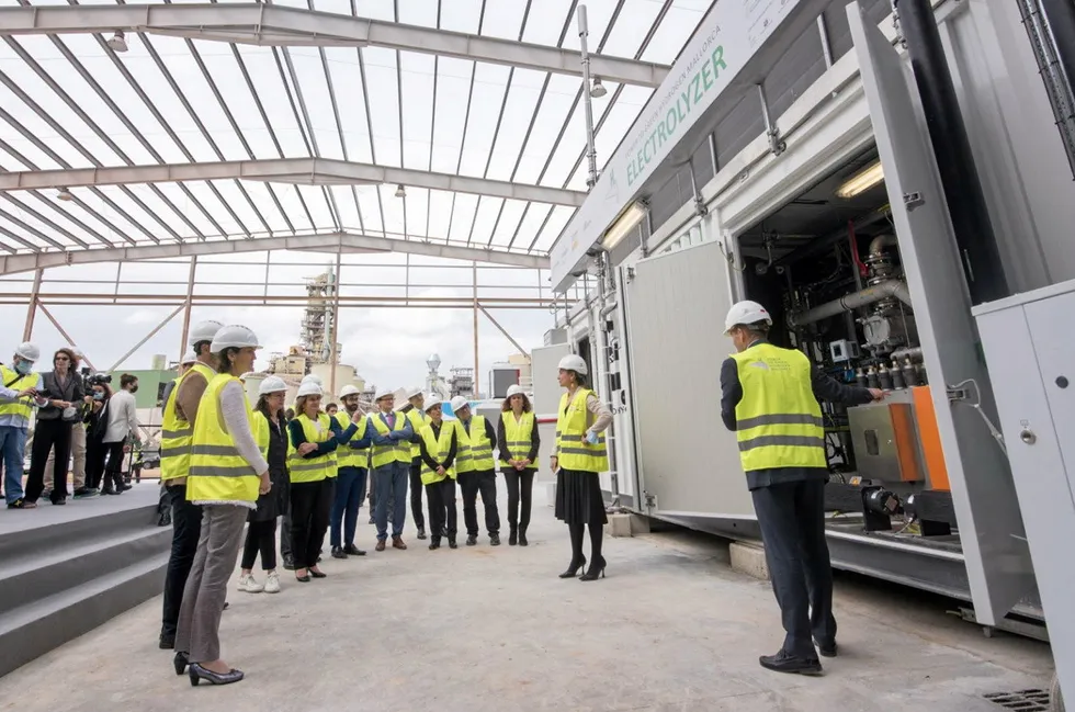 Spanish federal and regional government officials at the inauguration in March 2022 of the Power to Green Hydrogen plant in Mallorca, which has one of the defective Cummins electrolysers.