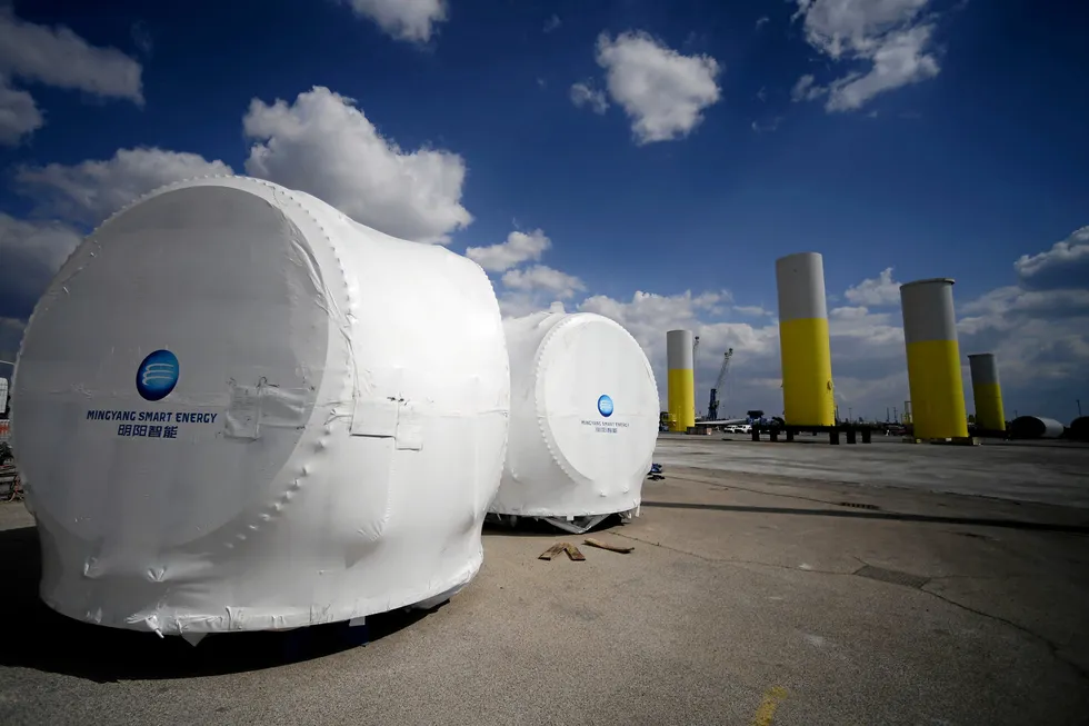 Wind turbines manufactured by Ming Yang Smart Energy Group destined for the Taranto offshore project in Italy.