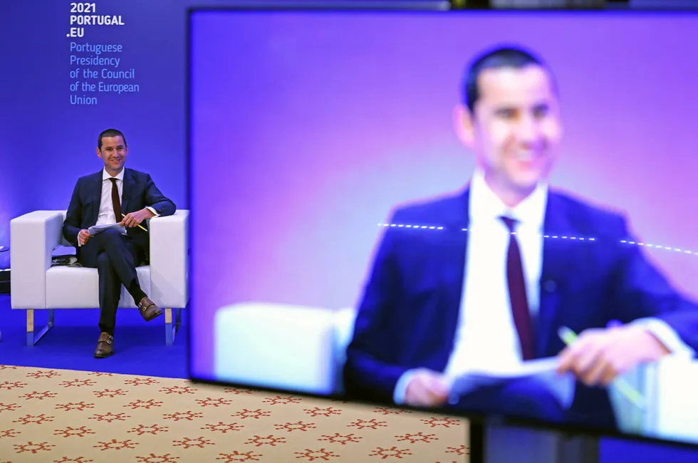 Portuguese energy secretary João Galamba speaking at a high-level hydrogen conference in Lisbon in 2021.