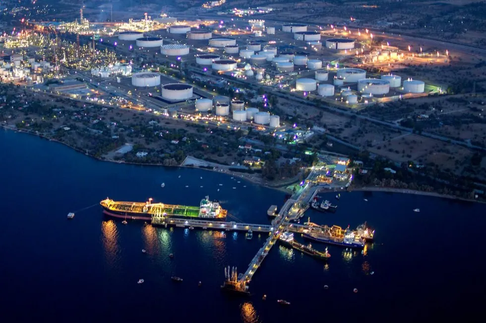 An aerial photo of the Corinth refinery